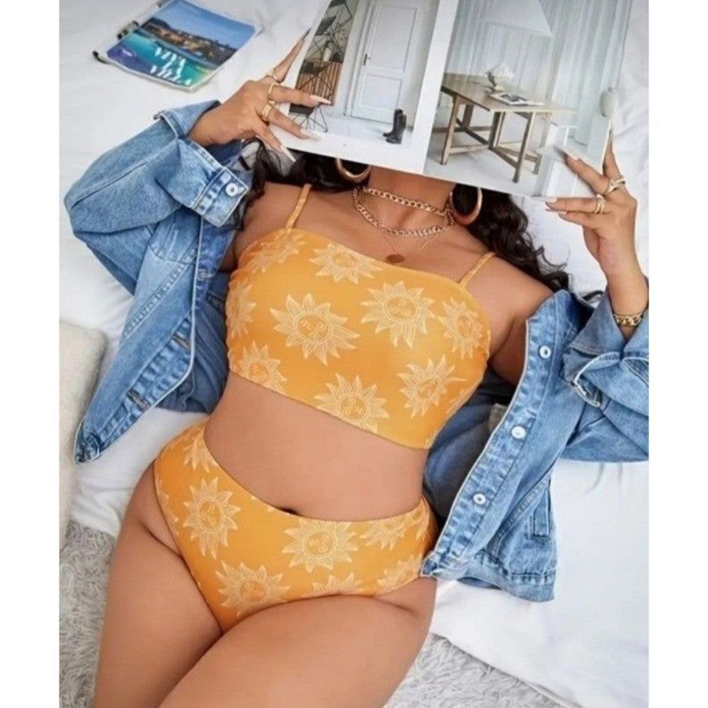 Womens Plus size Sunflower cami top 2pc bikini set